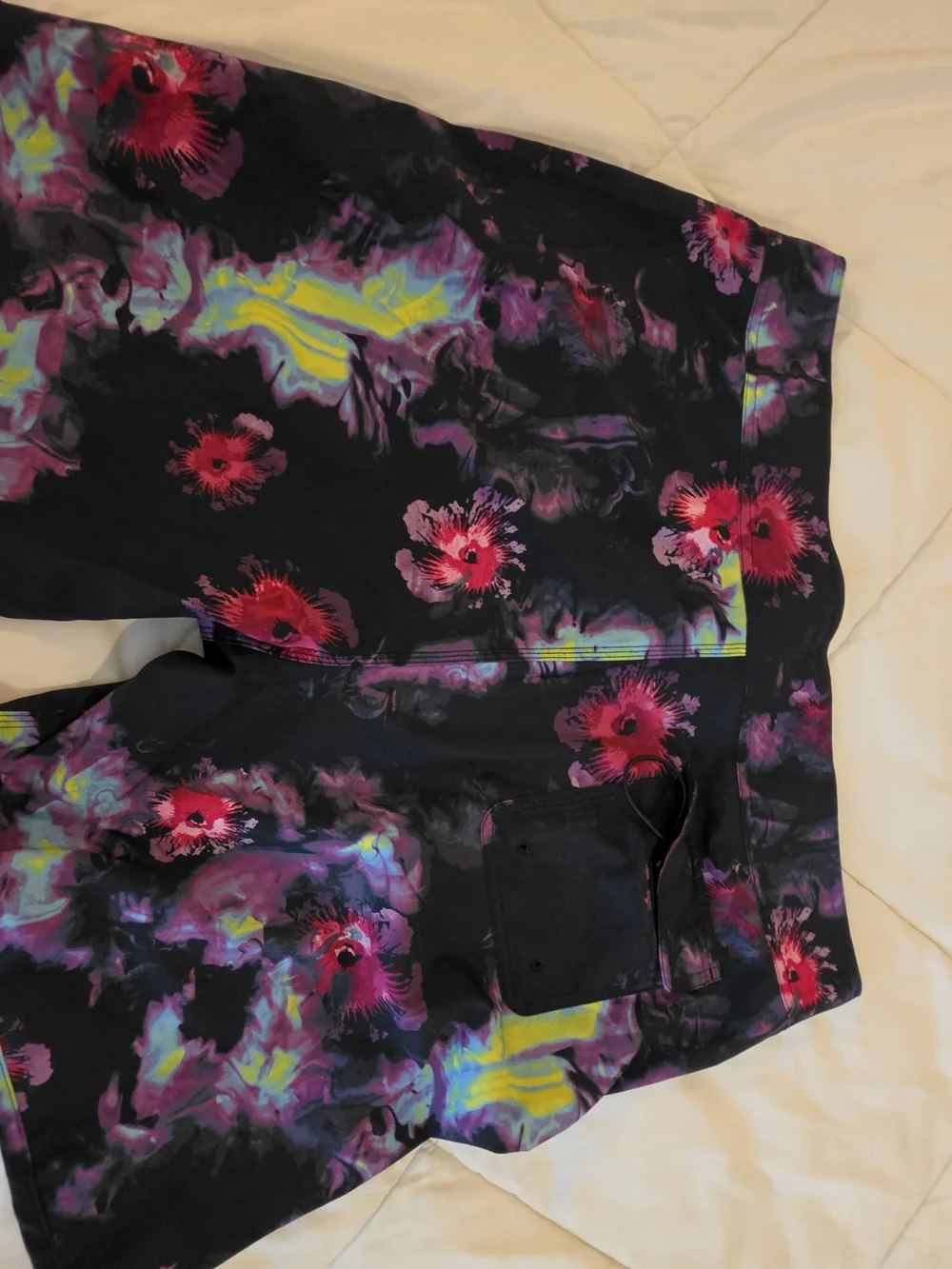 Oakley Black Tie-Dye Swim Shorts with Pink & Yellow Floral Print